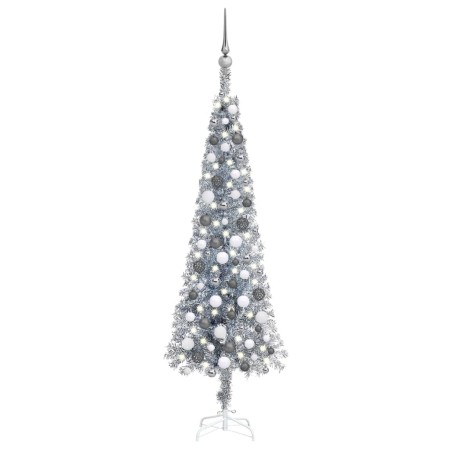 Narrow Christmas tree set with LED and ball silver 150 cm by vidaXL, Christmas trees - Ref: Foro24-3078132, Price: 56,16 €, D...