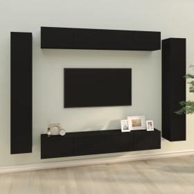 8-teiliges TV-Möbelset aus schwarzem Sperrholz von vidaXL, TV-Möbel - Ref: Foro24-3114295, Preis: 410,37 €, Rabatt: %