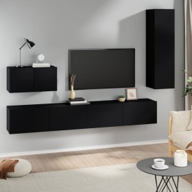 Black plywood 4-piece TV furniture set by vidaXL, TV Furniture - Ref: Foro24-3114327, Price: 185,95 €, Discount: %