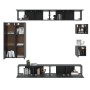 8-piece black plywood TV furniture set by vidaXL, TV Furniture - Ref: Foro24-3114495, Price: 401,13 €, Discount: %