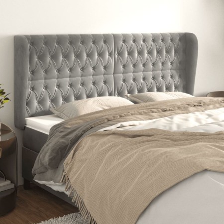 Cabecero con orejas de terciopelo gris claro 183x23x118/128 cm de vidaXL, Cabeceros y pies de cama - Ref: Foro24-3118352, Pre...