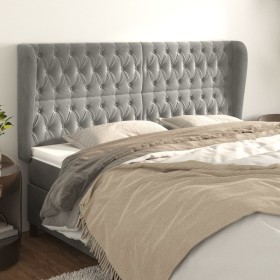 Cabecero con orejas de terciopelo gris claro 203x23x118/128 cm de vidaXL, Cabeceros y pies de cama - Ref: Foro24-3118358, Pre...