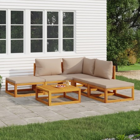 Gartenmöbel-Set 6-teilig aus Massivholz und taupegrauen Kissen von vidaXL, Gartensets - Ref: Foro24-3155245, Preis: 545,99 €,...