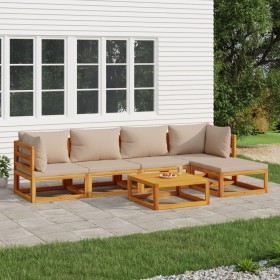 Outdoor furniture set, 6 pieces, solid wood and gray taupe cushions by vidaXL, Garden sets - Ref: Foro24-3155250, Price: 585,...