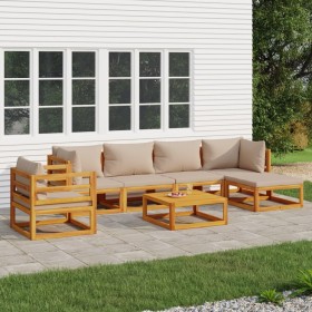 Gartenmöbel-Set 7-teilig aus Massivholz und taupegrauen Kissen von vidaXL, Gartensets - Ref: Foro24-3155251, Preis: 775,99 €,...