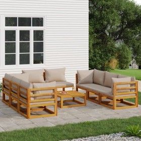 Set muebles de jardín 9 pzas madera maciza y cojines gris taupé de vidaXL, Conjuntos de jardín - Ref: Foro24-3155256, Precio:...