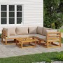 Set muebles de jardín 6 pzas madera maciza y cojines gris taupé de vidaXL, Conjuntos de jardín - Ref: Foro24-3155257, Precio:...