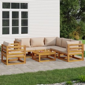 Garden furniture set 7 pieces solid wood and taupe gray cushions by vidaXL, Garden sets - Ref: Foro24-3155258, Price: 836,58 ...