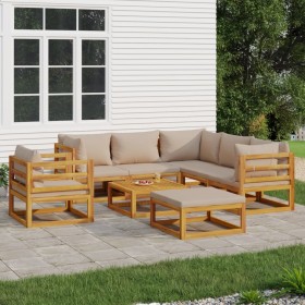 Garden furniture set 8 pieces solid wood and taupe gray cushions by vidaXL, Garden sets - Ref: Foro24-3155259, Price: 892,99 ...