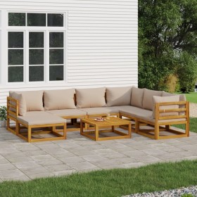 Garden furniture set 8 pieces solid wood and taupe gray cushions by vidaXL, Garden sets - Ref: Foro24-3155260, Price: 804,46 ...