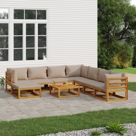 Gartenmöbel-Set 9-teilig aus Massivholz und taupegrauen Kissen von vidaXL, Gartensets - Ref: Foro24-3155265, Preis: 942,87 €,...