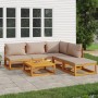 Outdoor furniture set, 6 pieces, solid wood and gray taupe cushions by vidaXL, Garden sets - Ref: Foro24-3155268, Price: 565,...