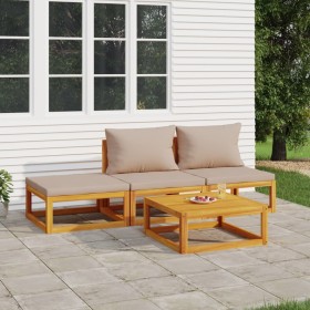 Set muebles de jardín 4 pzas madera maciza y cojines gris taupé de vidaXL, Conjuntos de jardín - Ref: Foro24-3155272, Precio:...