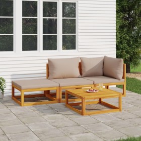 Garden furniture set 4 pieces solid wood and taupe gray cushions by vidaXL, Garden sets - Ref: Foro24-3155273, Price: 376,99 ...