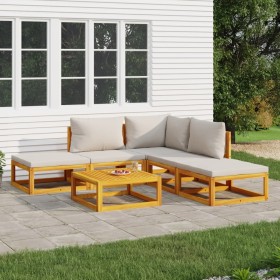 Garden furniture set 6 pieces solid wood and light gray cushions by vidaXL, Garden sets - Ref: Foro24-3155276, Price: 558,99 ...