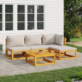 Garden furniture set 5 pieces solid wood and light gray cushions by vidaXL, Garden sets - Ref: Foro24-3155278, Price: 487,99 ...