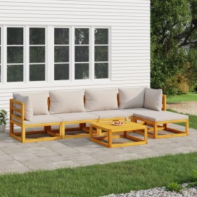 Gartenmöbel-Set 6-teilig aus Massivholz und hellgrauen Kissen von vidaXL, Gartensets - Ref: Foro24-3155281, Preis: 590,99 €, ...