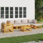 Outdoor furniture set, 7 pieces, solid wood with light gray cushions by vidaXL, Garden sets - Ref: Foro24-3155282, Price: 722...