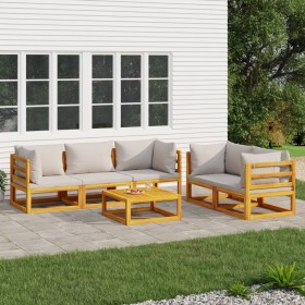 Gartenmöbel-Set 6-teilig aus Massivholz und hellgrauen Kissen von vidaXL, Gartensets - Ref: Foro24-3155286, Preis: 629,99 €, ...