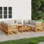 Garden furniture set 9 pieces solid wood and light gray cushions by vidaXL, Garden sets - Ref: Foro24-3155287, Price: 1,00 €,...