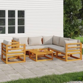 Outdoor furniture set, 7 pieces, solid wood with light gray cushions by vidaXL, Garden sets - Ref: Foro24-3155289, Price: 752...