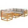 Set muebles de jardín 7 pzas madera maciza y cojines gris claro de vidaXL, Conjuntos de jardín - Ref: Foro24-3155289, Precio:...