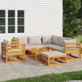 Garden furniture set 8 pieces solid wood and light gray cushions by vidaXL, Garden sets - Ref: Foro24-3155290, Price: 849,99 ...