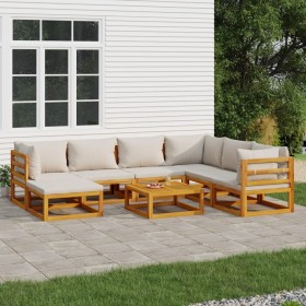 Garden furniture set 8 pieces solid wood and light gray cushions by vidaXL, Garden sets - Ref: Foro24-3155291, Price: 812,88 ...