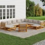 Outdoor furniture set, 12 pieces, solid wood and light gray cushions by vidaXL, Garden sets - Ref: Foro24-3155294, Price: 1,0...