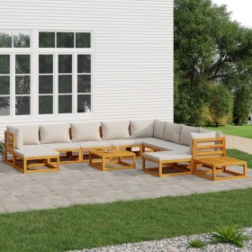 Garden furniture set 12 pieces solid wood and light gray cushions by vidaXL, Garden sets - Ref: Foro24-3155295, Price: 1,00 €...