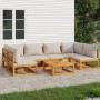 Gartenmöbel-Set 7-teilig aus Massivholz und hellgrauen Kissen von vidaXL, Gartensets - Ref: Foro24-3155298, Preis: 713,27 €, ...