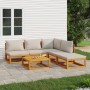 Gartenmöbel-Set 6-teilig aus Massivholz und hellgrauen Kissen von vidaXL, Gartensets - Ref: Foro24-3155299, Preis: 579,95 €, ...