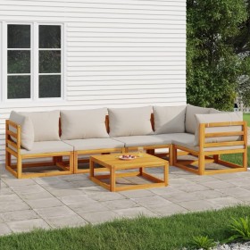 Gartenmöbel-Set 6-teilig aus Massivholz und hellgrauen Kissen von vidaXL, Gartensets - Ref: Foro24-3155301, Preis: 621,99 €, ...