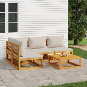 Garden furniture set 5 pieces solid wood and light gray cushions by vidaXL, Garden sets - Ref: Foro24-3155302, Price: 481,99 ...