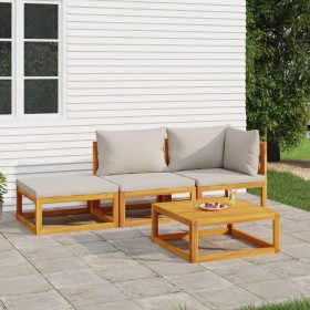 Gartenmöbel-Set 4-teilig aus Massivholz und hellgrauen Kissen von vidaXL, Gartensets - Ref: Foro24-3155304, Preis: 384,99 €, ...