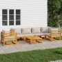 Outdoor furniture set, 7 pieces, solid wood with light gray cushions by vidaXL, Garden sets - Ref: Foro24-3155305, Price: 751...