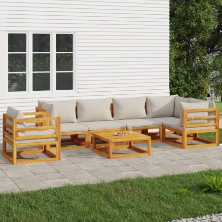 Outdoor furniture set, 7 pieces, solid wood with light gray cushions by vidaXL, Garden sets - Ref: Foro24-3155305, Price: 753...