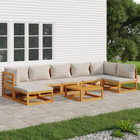 Garden furniture set 8 pieces solid wood and light gray cushions by vidaXL, Garden sets - Ref: Foro24-3155306, Price: 808,69 ...