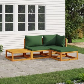 Gartenmöbel-Set 4-teilig aus Massivholz und grünen Kissen von vidaXL, Gartensets - Ref: Foro24-3155308, Preis: 327,99 €, Raba...