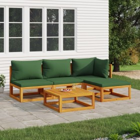 Gartenmöbel-Set 5-teilig aus Massivholz und grünen Kissen von vidaXL, Gartensets - Ref: Foro24-3155309, Preis: 443,99 €, Raba...