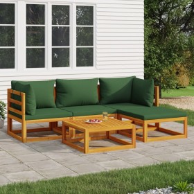 Gartenmöbel-Set 5-teilig aus Massivholz und grünen Kissen von vidaXL, Gartensets - Ref: Foro24-3155310, Preis: 456,99 €, Raba...