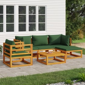 Gartenmöbel-Set 6-teilig aus massivem Holz und grünen Kissen von vidaXL, Gartensets - Ref: Foro24-3155311, Preis: 623,99 €, R...