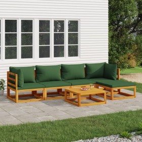 Gartenmöbel-Set 6-teilig aus Massivholz und grünen Kissen von vidaXL, Gartensets - Ref: Foro24-3155312, Preis: 550,99 €, Raba...