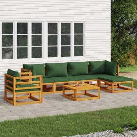 7-teiliges Gartenmöbel-Set aus massivem Holz und grünen Kissen von vidaXL, Gartensets - Ref: Foro24-3155313, Preis: 727,99 €,...