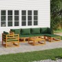 7-piece solid wood garden furniture set with green cushions. by vidaXL, Garden sets - Ref: Foro24-3155313, Price: 723,50 €, D...