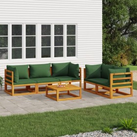 Gartenmöbel-Set 6-teilig aus Massivholz und grünen Kissen von vidaXL, Gartensets - Ref: Foro24-3155317, Preis: 620,99 €, Raba...