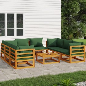 9-piece solid wood garden furniture set with green cushions. by vidaXL, Garden sets - Ref: Foro24-3155318, Price: 1,00 €, Dis...