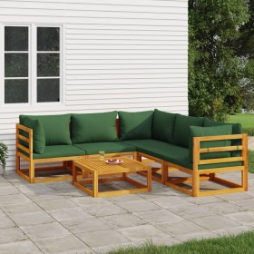 Garden furniture set 6 pieces solid wood and green cushions by vidaXL, Garden sets - Ref: Foro24-3155319, Price: 622,99 €, Di...