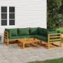 Garden furniture set 6 pieces solid wood and green cushions by vidaXL, Garden sets - Ref: Foro24-3155319, Price: 620,54 €, Di...