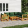 Gartenmöbel-Set 7-teilig aus Massivholz und grünen Kissen von vidaXL, Gartensets - Ref: Foro24-3155320, Preis: 795,60 €, Raba...